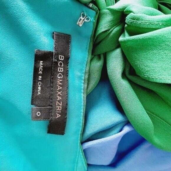 BCBG MaxAzria Silk Ombre Halter Dress Blue Green Sz 0 Flawed - Picture 14 of 15